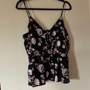 Pink/black Floral Thin Strap Top